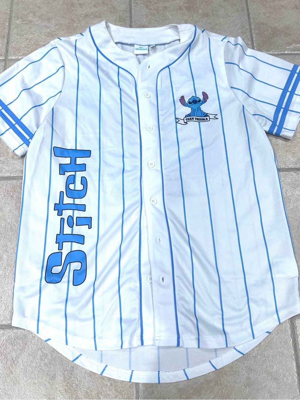 Disney Stitch Pinstripe Baseball Jersey - White & Blue